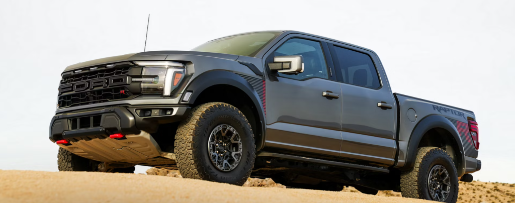 The new 2026 Ford F-150 sits parked from the side, showcasing it's tough and stylish design. Shop for your new F-150 at Ford of Spartanburg today.