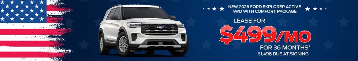 Lease a 2026 Ford Explorer Active 4WD for $499 per month in Spartanburg, SC