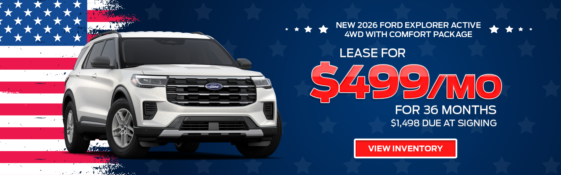 Lease a 2026 Ford Explorer Active 4WD for $499 per month in 